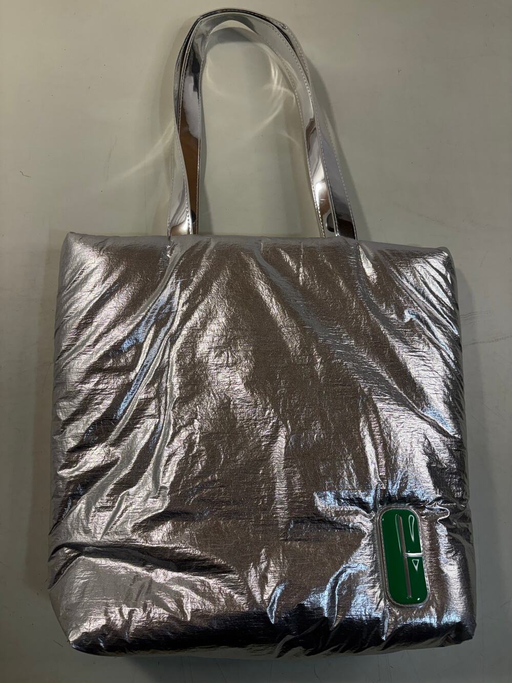 Clinique Spacey Sci-Fi Metallic Silver Puffer Shoulder Bag Tote